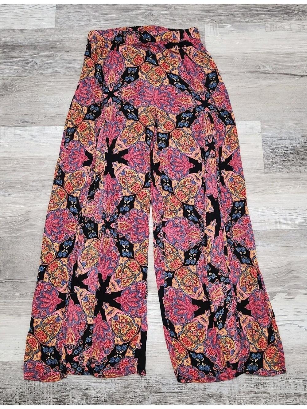 Earthbound Trading Pants Small Boho Open Front Wide Leg Small
